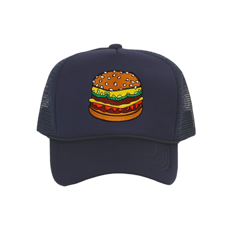 Top Headwear Hamburger Cheeseburger Trucker Hat - Men's Snapback Burger  Food Cap Navy