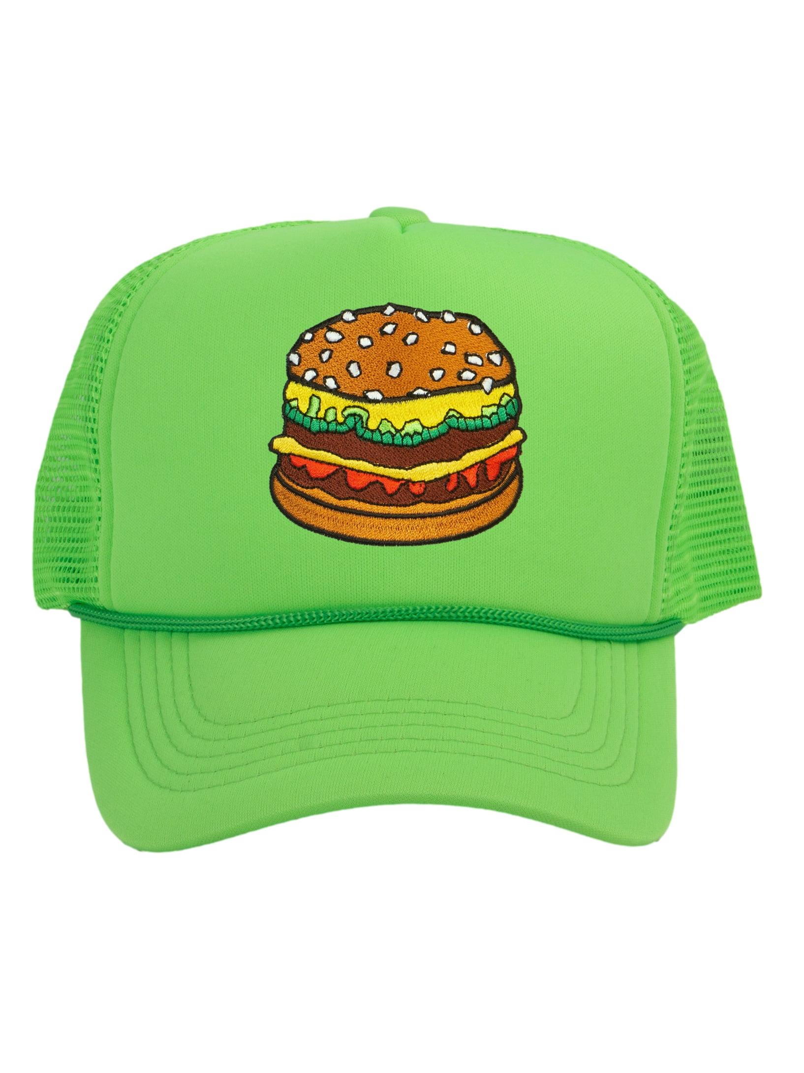 Top Headwear Hamburger Cheeseburger Trucker Hat - Men's Snapback Burger  Food Cap Neon Green