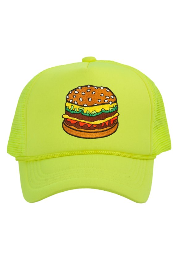 Top Headwear Hamburger Cheeseburger Trucker Hat - Men's Snapback Burger Food Cap Neon Yellow