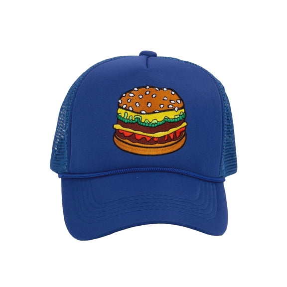 Top Headwear Hamburger Cheeseburger Trucker Hat - Men's Snapback Burger Food Cap Royal