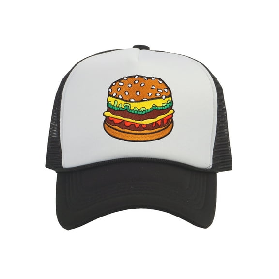 Top Headwear Hamburger Cheeseburger Trucker Hat - Men's Snapback Burger Food Cap White/Black