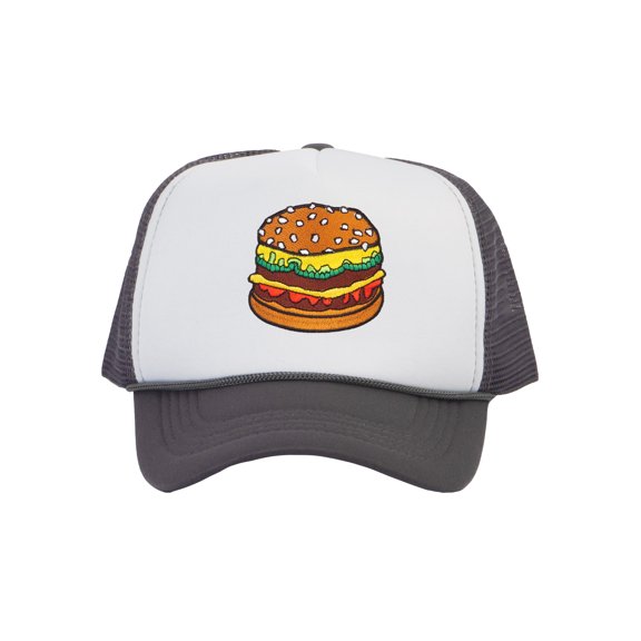 Top Headwear Hamburger Cheeseburger Trucker Hat - Men's Snapback Burger Food Cap White/Dark Grey