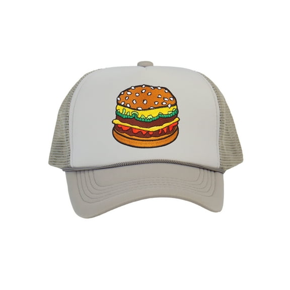 Top Headwear Hamburger Cheeseburger Trucker Hat - Men's Snapback Burger Food Cap White/Light Grey