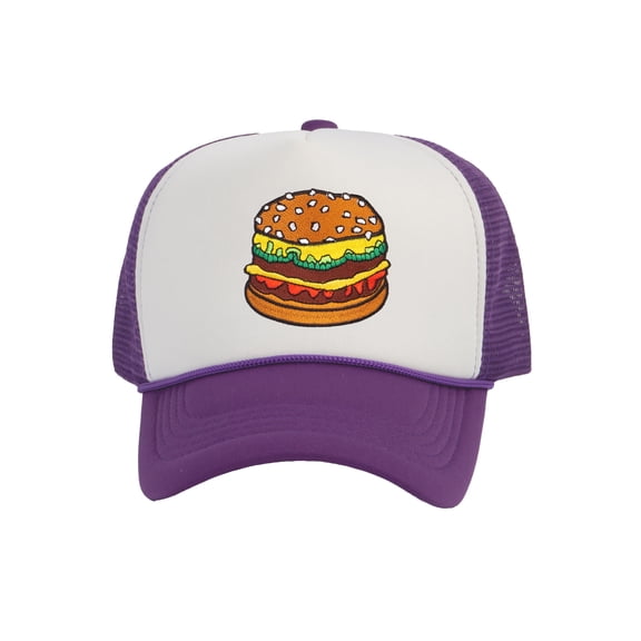 Top Headwear Hamburger Cheeseburger Trucker Hat - Men's Snapback Burger Food Cap White/Purple