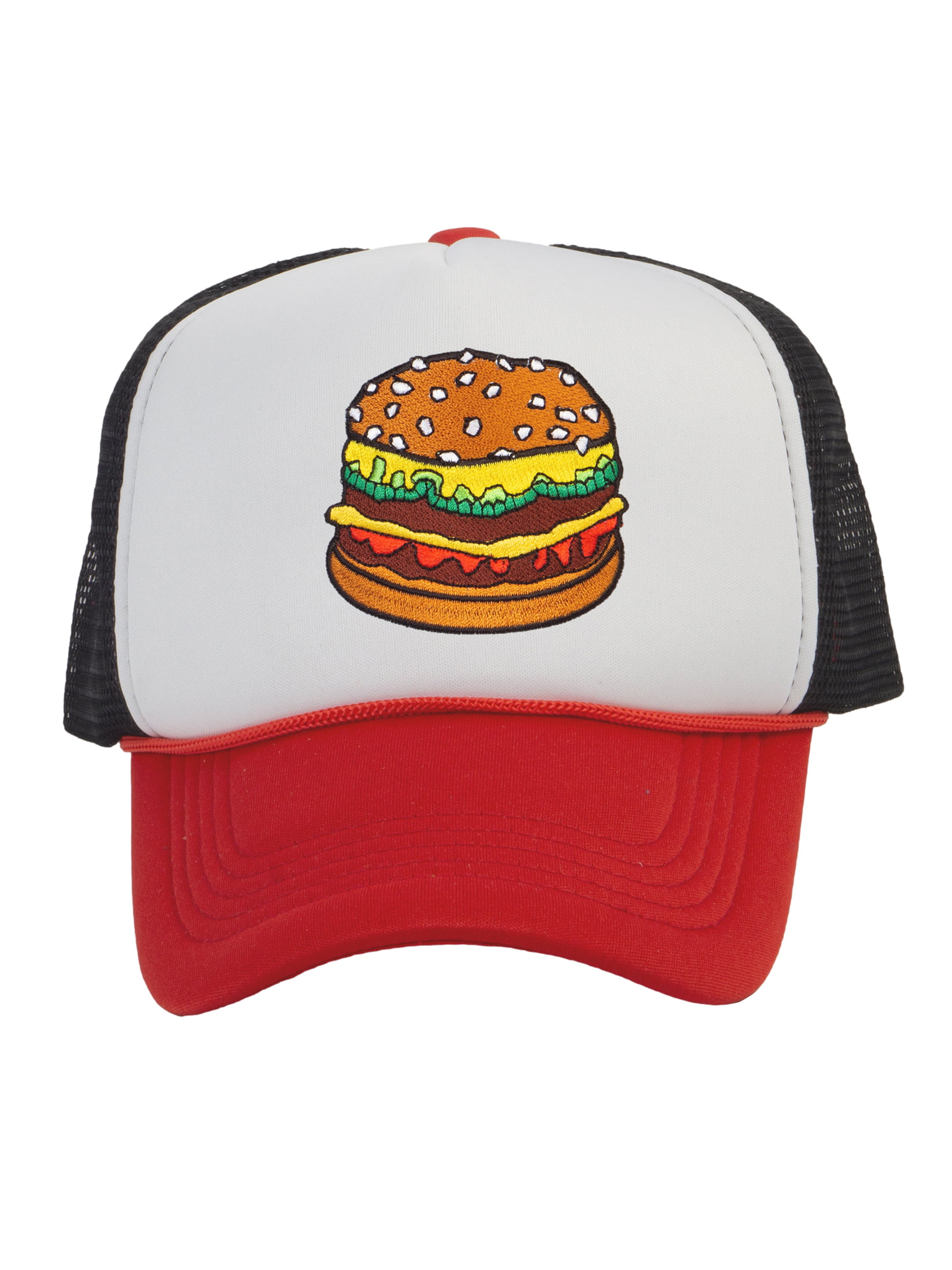 Top Headwear Hamburger Cheeseburger Trucker Hat - Men's Snapback Burger  Food Cap White/Red/Black