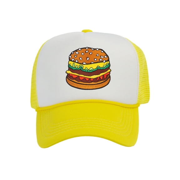 Top Headwear Hamburger Cheeseburger Trucker Hat - Men's Snapback Burger Food Cap White/Yellow