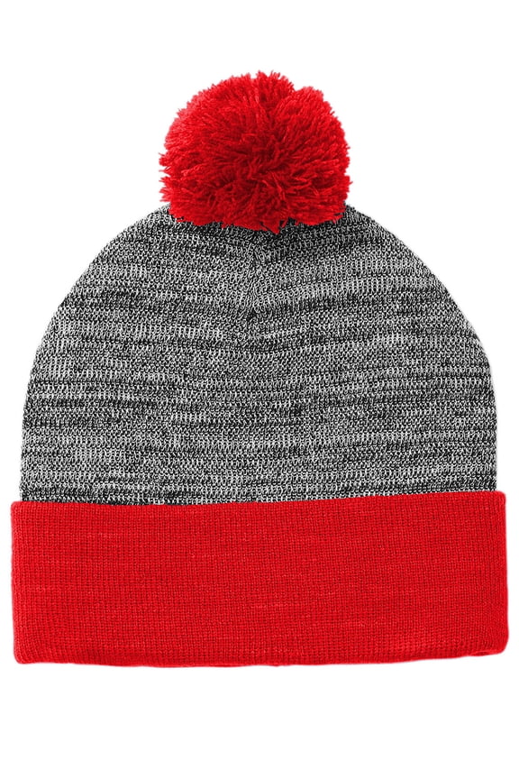 Top Headwear Heather Pom Pom Beanie - True Red
