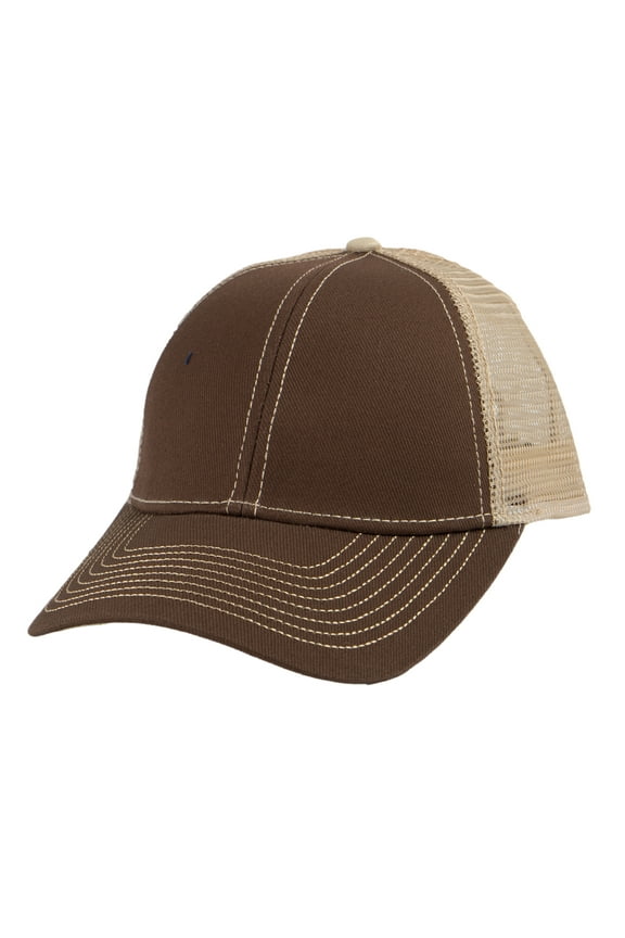 Top Headwear Heavy Cotton Twill Trucker Cap - Brown/Tan