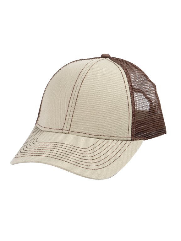 Top Headwear Heavy Cotton Twill Trucker Cap - Khaki/Brown