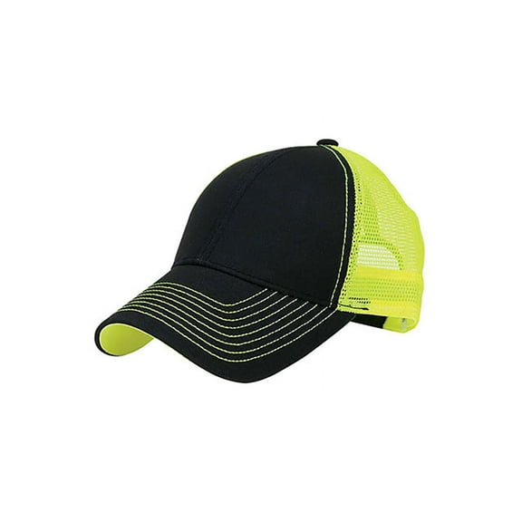 Top Headwear Heavy Cotton Twill Trucker Cap w/ Neon Mesh - Black/Neon Yellow