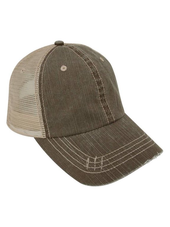Top Headwear Herringbone Cotton Twill/Mesh Cap - Brown/Khaki