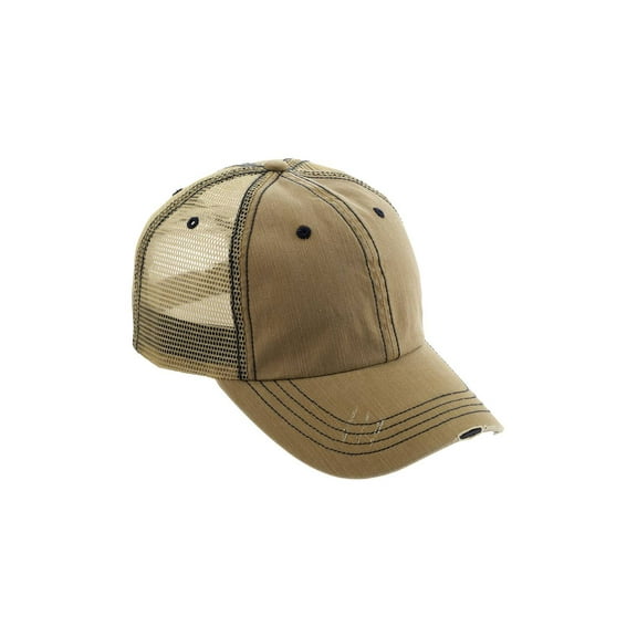 Top Headwear Herringbone Cotton Twill/Mesh Cap - Khaki