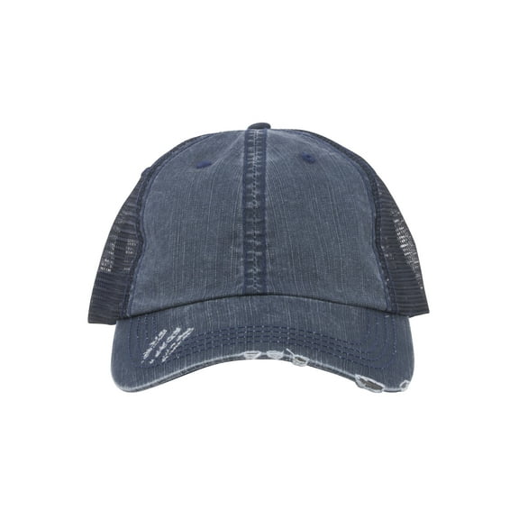 Top Headwear Herringbone Cotton Twill/Mesh Cap - Navy