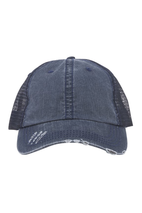 Top Headwear Herringbone Cotton Twill/Mesh Cap - Navy