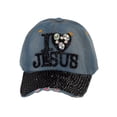 thumbnail image 1 of Top Headwear I Love Jesus Hat - Womens Rhinestone Crystal Pattern Baseball Hat Denim Black, 1 of 4