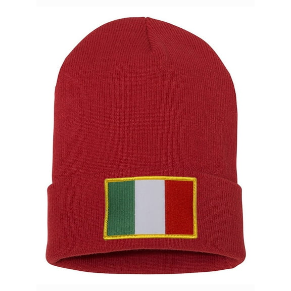 Top Headwear Italia Italy Flag Beanie - Men's Womens Long Winter Cuff Beanie Cap, Red