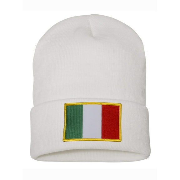 Top Headwear Italia Italy Flag Beanie - Men's Womens Long Winter Cuff Beanie Cap, White