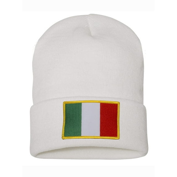 Top Headwear Italia Italy Flag Beanie - Men's Womens Long Winter Cuff Beanie Cap, White