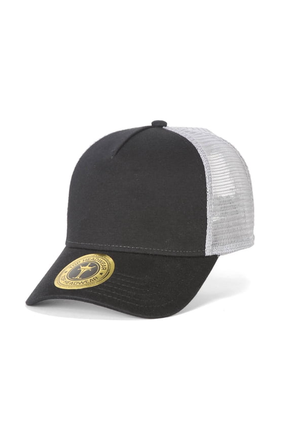 Top Headwear Jersey Knit Five Panel Pro Style Mesh Back Caps, Black Grey
