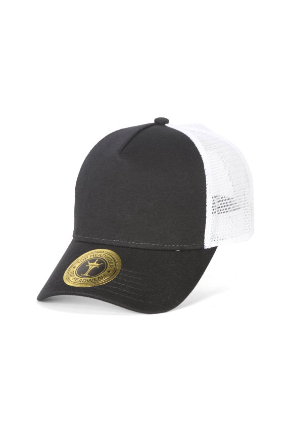 Top Headwear Jersey Knit Five Panel Pro Style Mesh Back Caps, Black/White