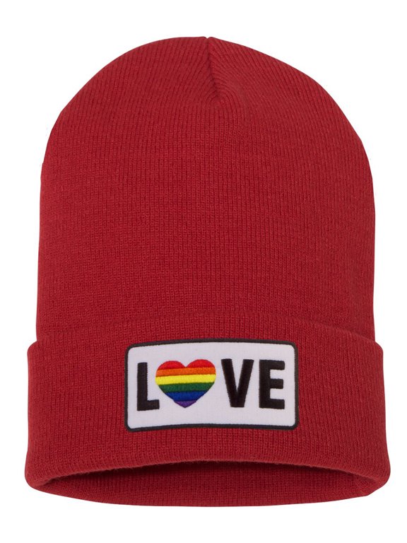 Top Headwear LGBTQ Love Pride Beanie - Men's Women's Winter Cuff Rainbow Beanie Cap, Red