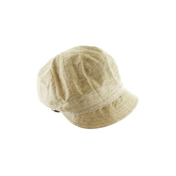 Top Headwear Lace w/ Stone Button Newsboy Cap - Beige