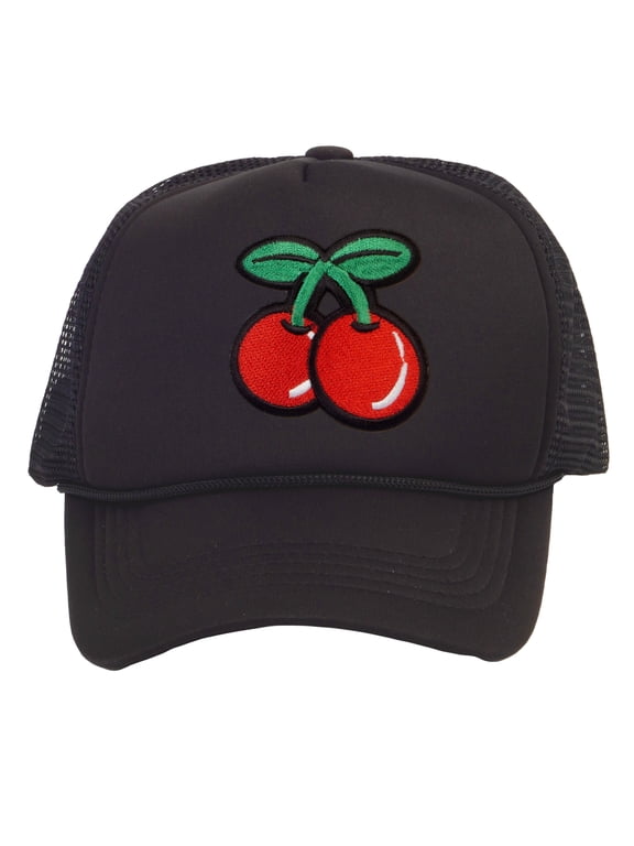 Top Headwear Large Cherry Hat - Mens Womens Cherries Snapback Trucker Cap Black