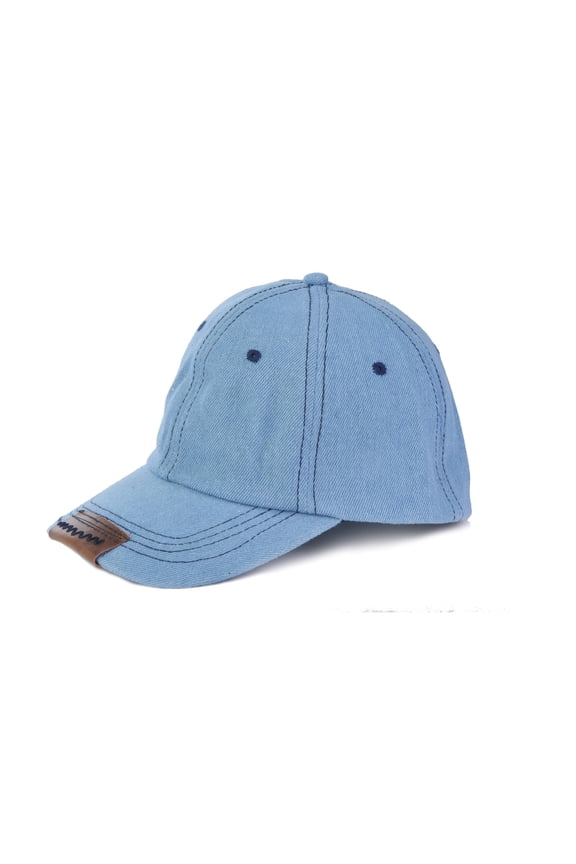 Top Headwear Leather Peak Trim Denim Baseball Cap - Light Denim
