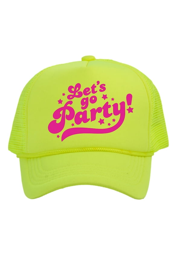 Top Headwear Let's Go Party Hat- Women's Pink Adult Outfit Accessory Trucker, Neon Yellow