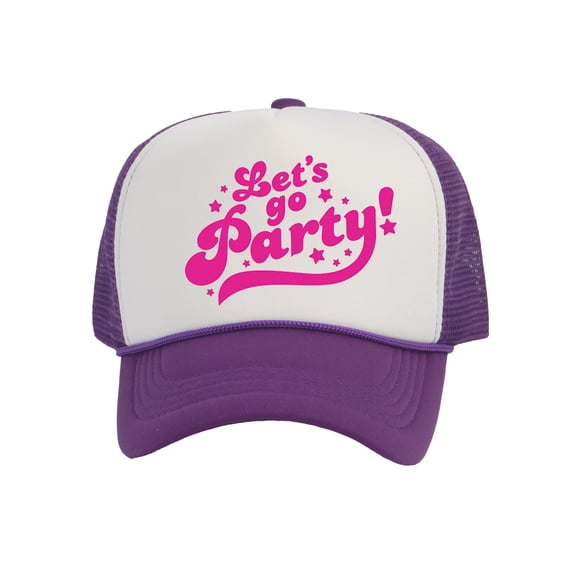Top Headwear Let's Go Party Hat- Women's Pink Adult Outfit Accessory Trucker, White/Purple