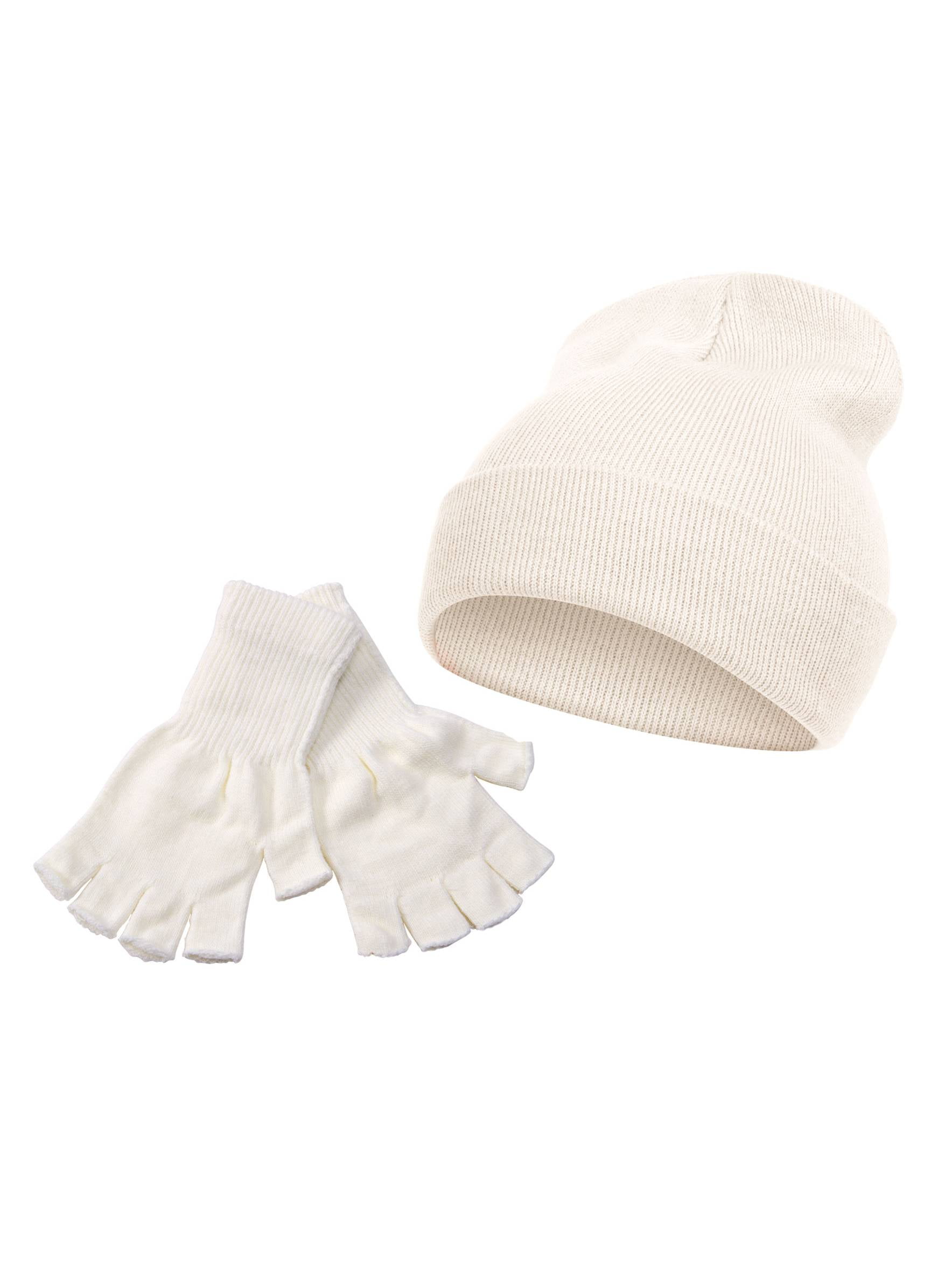 Offwhite beanie with matching fingerless gloves Women main image 4