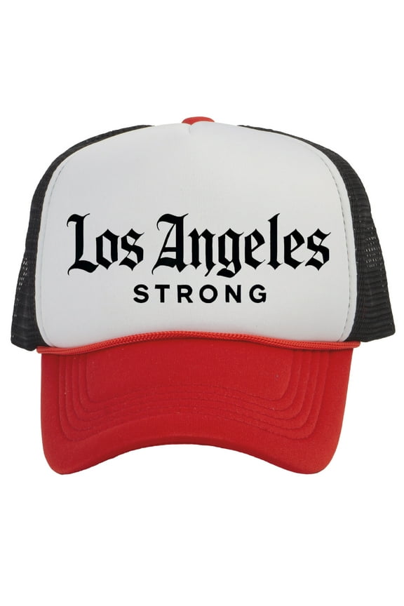 Top Headwear Los Angeles Strong Hat - LA Snapback Trucker Cap White/Red/Black