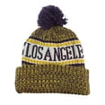 thumbnail image 1 of Top Headwear Los Angeles Winter Striped Beanie w/ Pom - Gold/Purple, 1 of 4