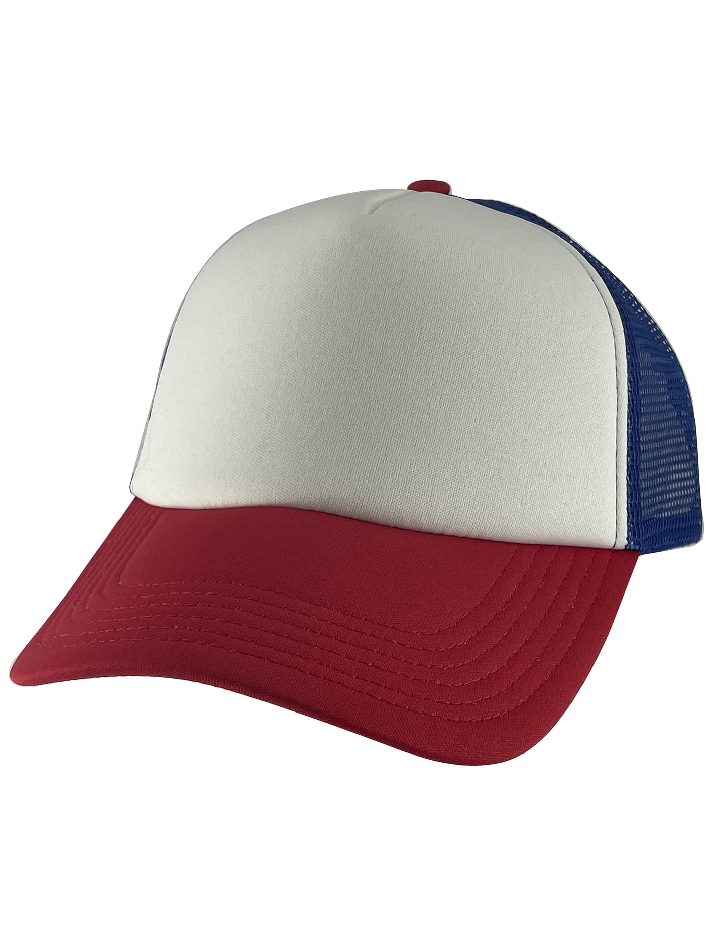 Top Headwear Low Profile Trucker Foam Mesh Hat, White/Red/Blue