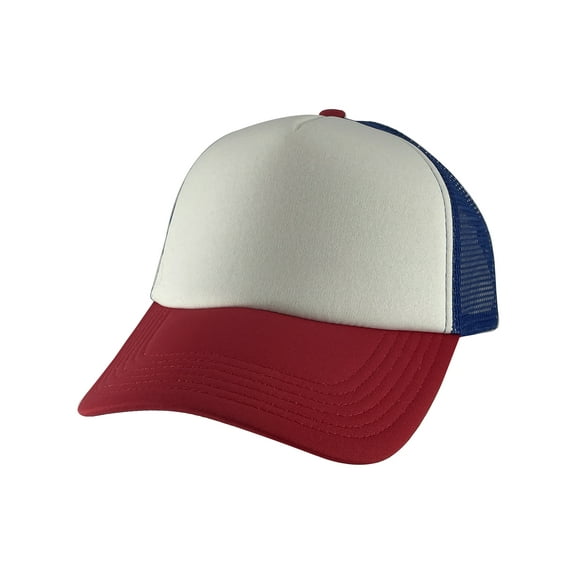 Top Headwear Low Profile Trucker Foam Mesh Hat, White/Red/Blue