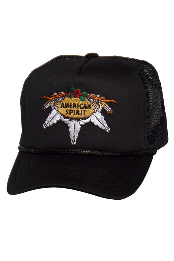 Top Headwear Men's American Spirit Trucker Hat - Skull Rose Snapback Cap, Black