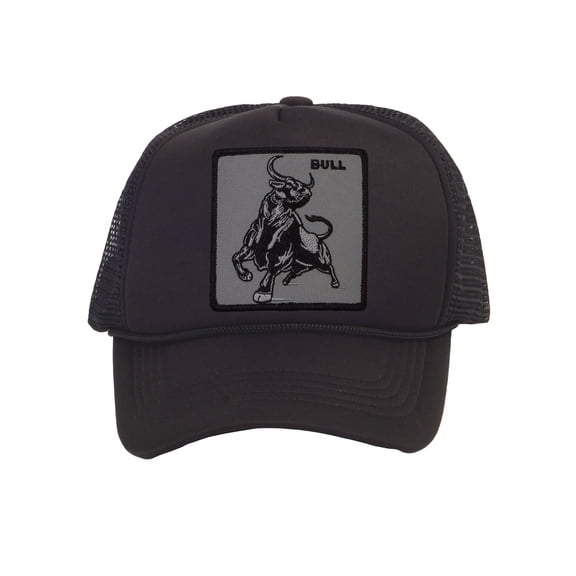 Top Headwear Men's Animal Trucker Hat - Snapback Farm Cap, Bull Black