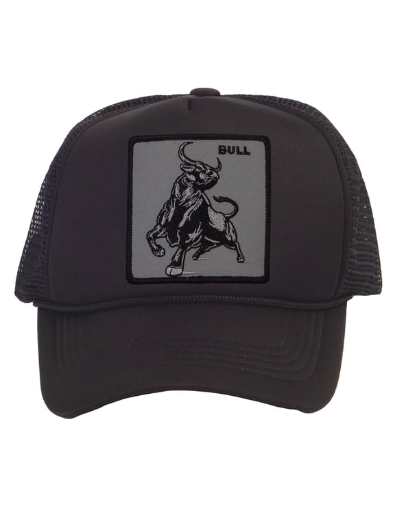 Top Headwear Men's Animal Trucker Hat - Snapback Farm Cap, Bull Black