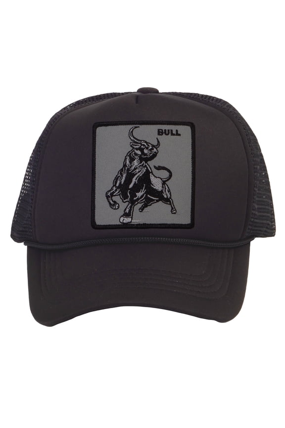 Top Headwear Men's Animal Trucker Hat - Snapback Farm Cap, Bull Black