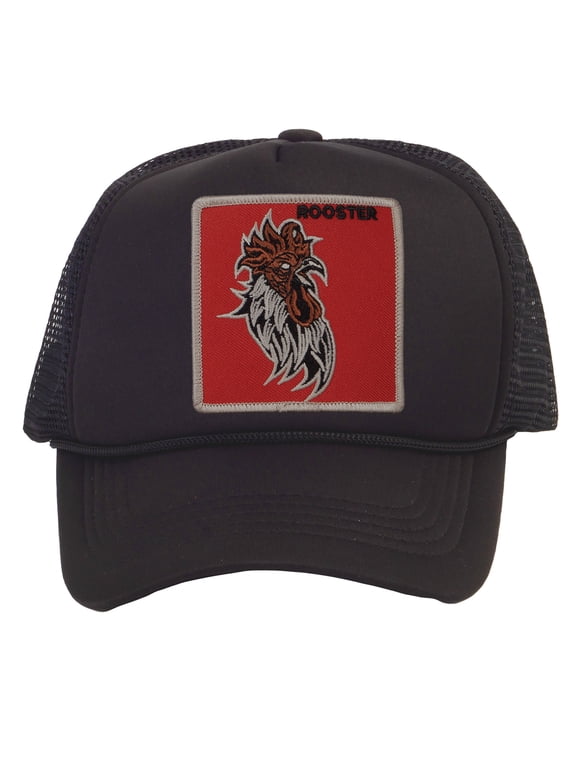 Top Headwear Men's Animal Trucker Hat - Snapback Farm Cap, Rooster Black