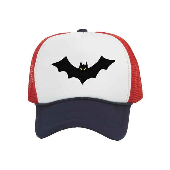 Top Headwear Men's Bat Hat Spooky Holloween Trucker Snapback Cap White/Red/Navy