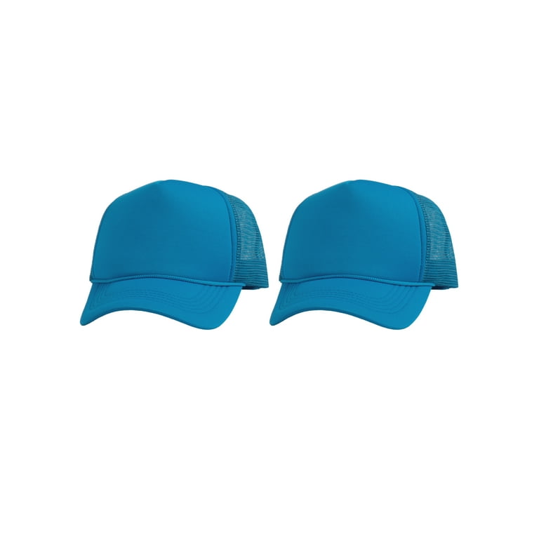 Top Headwear Men's Blank Rope Trucker Foam Mesh Plain Hats, 2PC Aqua