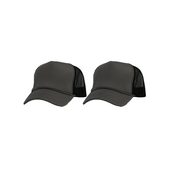 Top Headwear Men's Blank Rope Trucker Foam Mesh Plain Hats, 2PC Dark Grey/Black