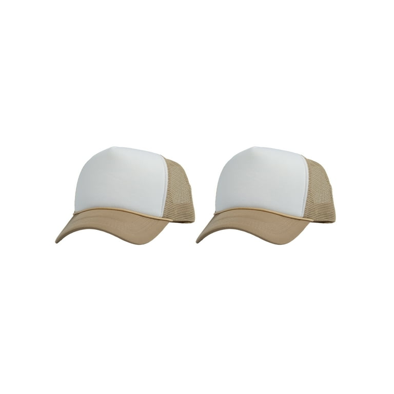Top Headwear Men's Blank Rope Trucker Foam Mesh Plain Hats, 2PC White/Beige