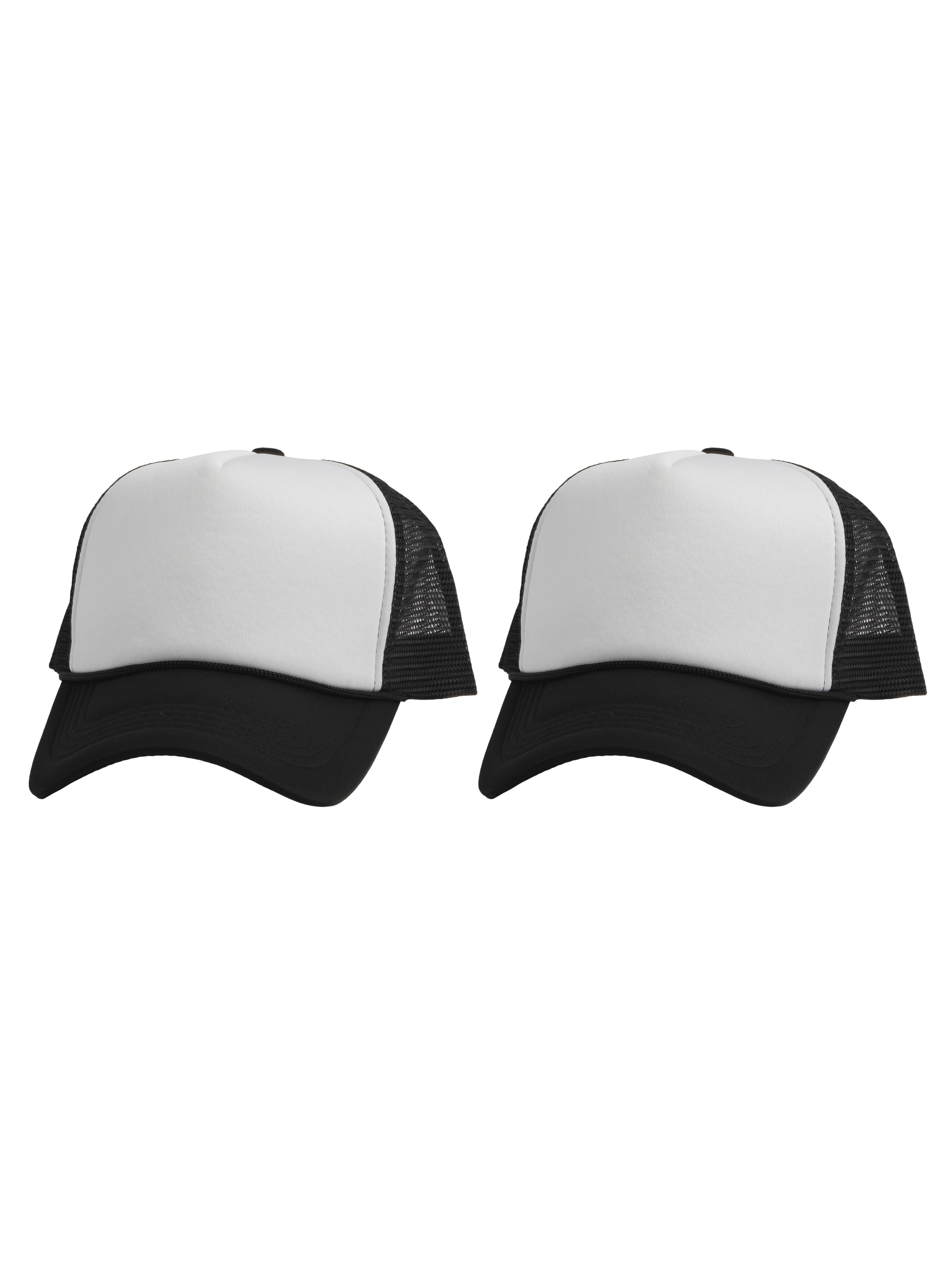 Top Headwear Men's Blank Rope Trucker Foam Mesh Plain Hats, 2PC White/Black