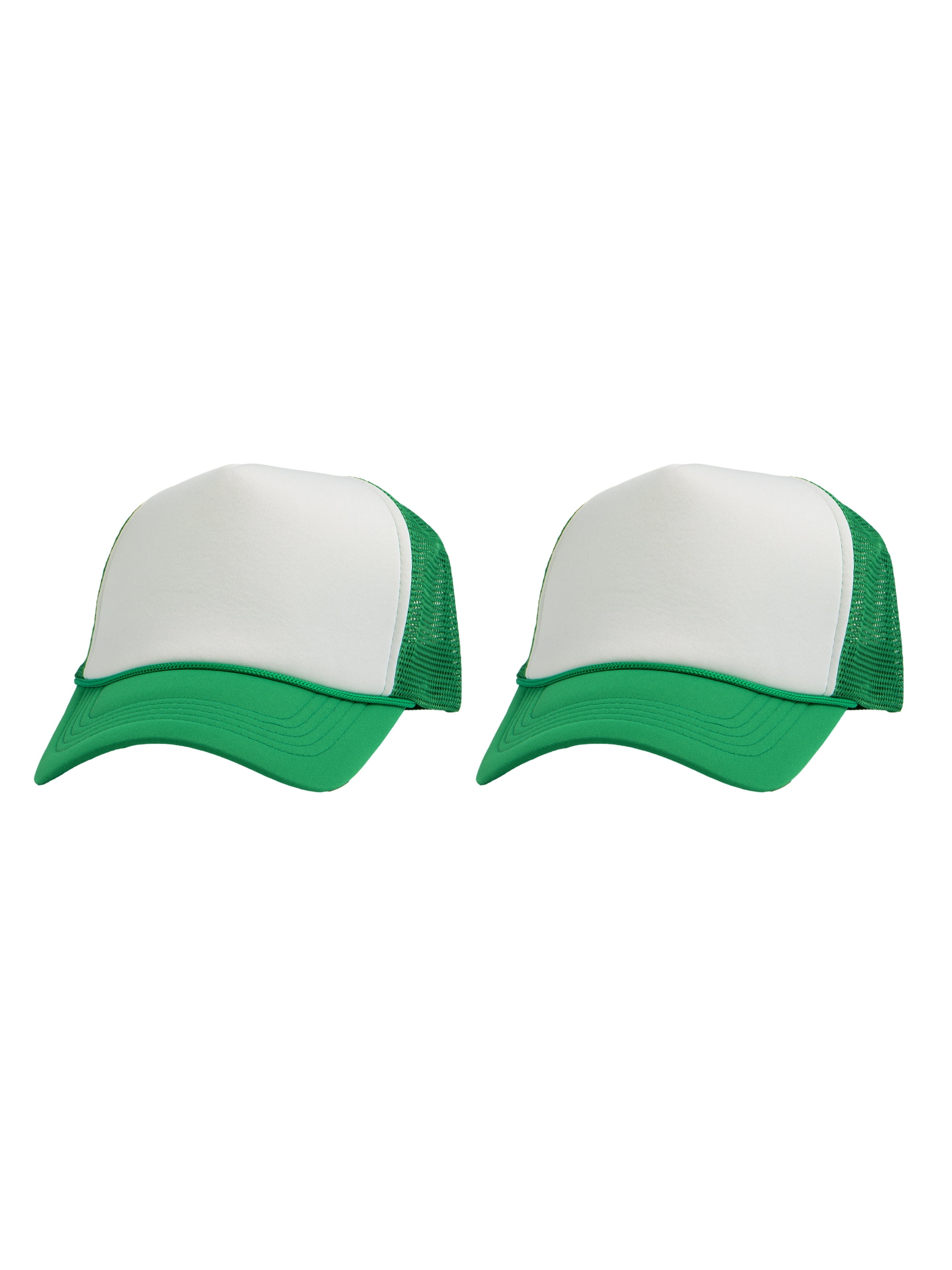 Top Headwear Men's Blank Rope Trucker Foam Mesh Plain Hats, 2PC White/Kelly  Green 