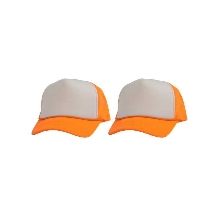 Top Headwear Men's Blank Rope Trucker Foam Mesh Plain Hats, 2PC White/Neon  Orange
