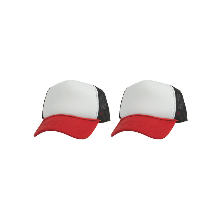 Top Headwear Men's Blank Rope Trucker Foam Mesh Plain Hats, 2PC  White/Red/Black