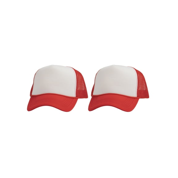 Top Headwear Men's Blank Rope Trucker Foam Mesh Plain Hats, 2PC White/Red