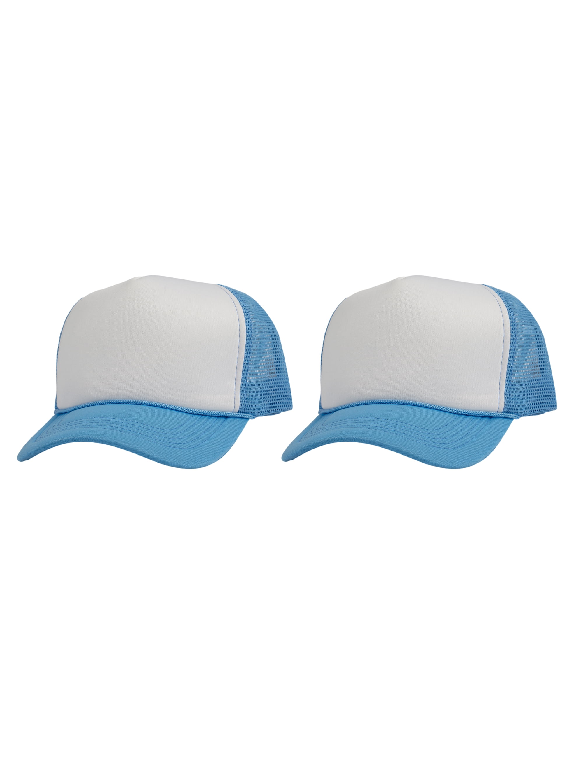 Top Headwear Men's Blank Rope Trucker Foam Mesh Plain Hats, 2PC White/Sky  Blue